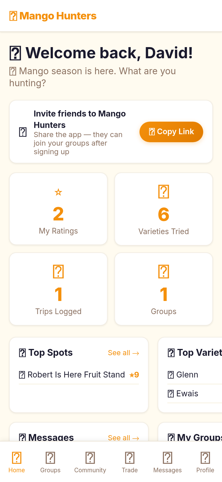 Mango Hunters Dashboard