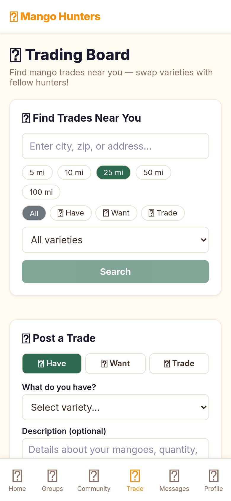 Mango Hunters Trade Board